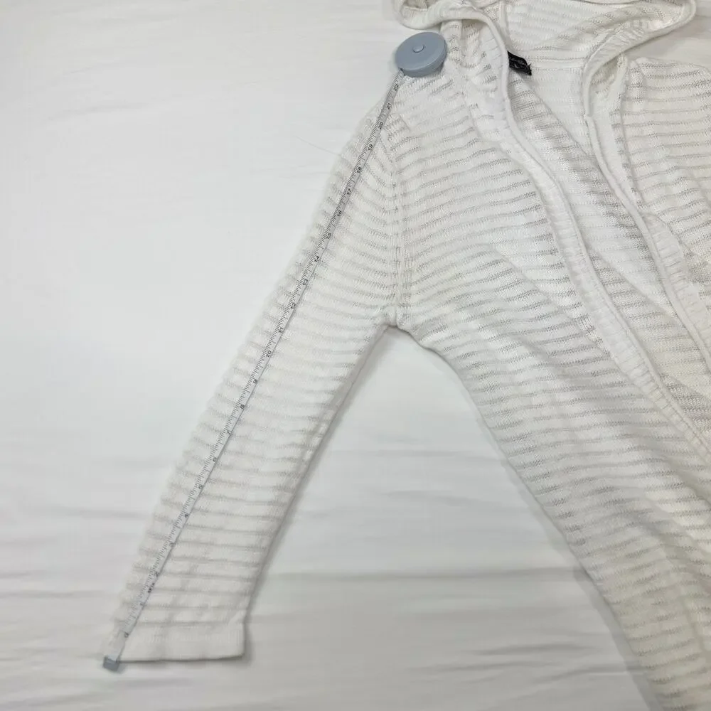 Eddie Bauer Ivory Hooded Open Front Cardigan Women’s Medium Lightweight Knit - Picture 11 of 13